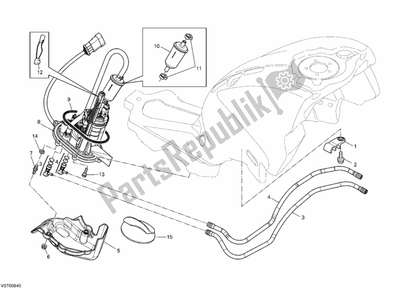 Alle onderdelen voor de Benzine Pomp van de Ducati Monster 795-Thai 2012